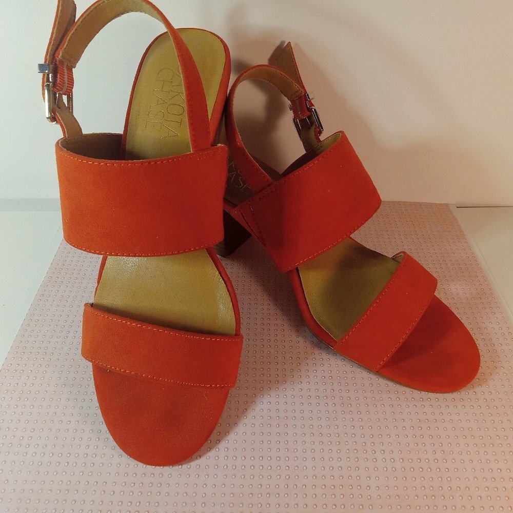 Vibrant Orange Block Heel Shoes